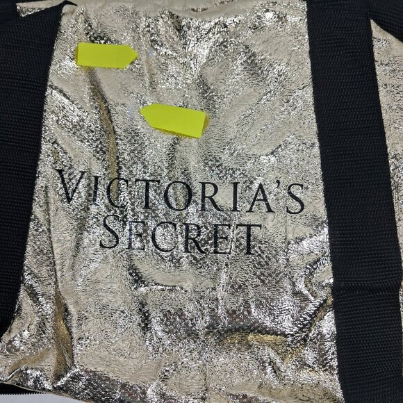 NWT's Victoria's Secret Gold Metallic Compact Weekender Tote Duffle Shopper Bag - Picture 6 of 10